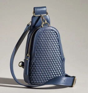 Anthropologie Urban Originals Woven Liberty Sling Bag Purse Crossbody Blue NEW - Picture 1 of 9