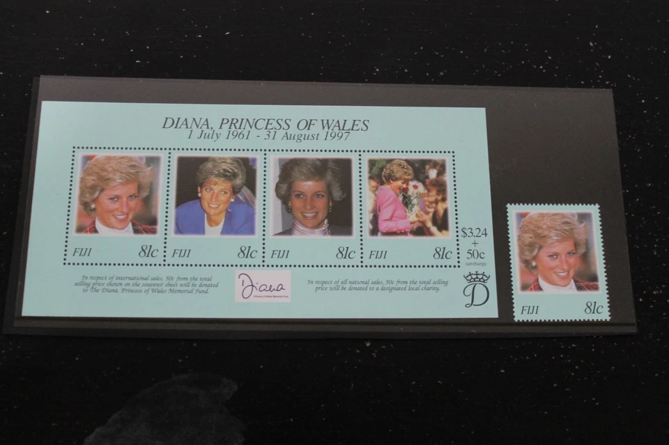 MINT 1998 FIJI DIANA PRINCESS OF WALES STAMP MINI SHEET + STAMP SET - image 1 of 1