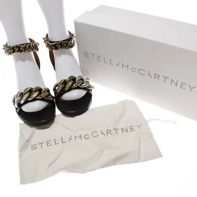 Stella McCartney NWB Falabella Leather Sandals w/ Chains Size 36.5 US 6.5 Black - Image 1 of 4