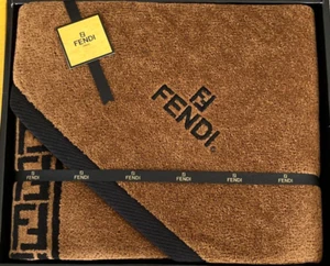 Expedited FEDEX FENDI Bath Towel Brown Logo Embroidered Cotton 100% without Box - Picture 1 of 9