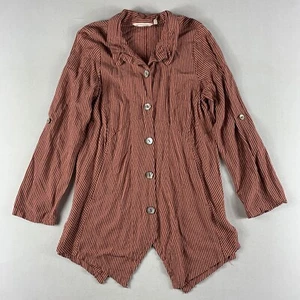 Soft Surroundings BUTTON UP SHIRT S Sasha Orange Striped Roll Tab Sleeve Tunic - Picture 1 of 5