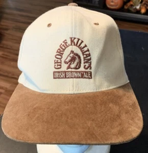 Vintage George Killians Irish brown ale Tan With Suede Brown Bill StrapBack Hat - Picture 1 of 3