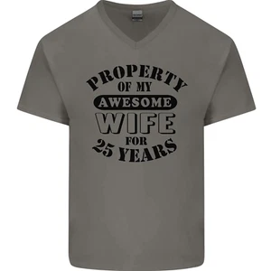25th Wedding Anniversary 25 Year Funny Wife Mens V-Neck Cotton T-Shirt - Picture 1 of 27