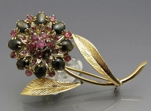 DISEÑO MADURO - BROCHE DE PIEDRAS PRECIOSAS ANTIGUAS - ORFEBRERÍA - ORO 750 - Imagen 1 de 9