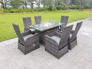 Fimous Rattan Garden Furniture Gas Fire Pit Heater Dining Table Reclining Chairs - Picture 1 of 26