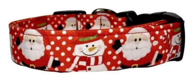 Santa Claus & Snowmen Dots Christmas Red Handmade Dog Collar