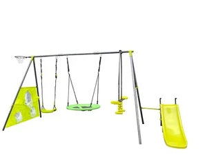 green and blue six function swingset 440lbs for outdoor playground for age 3+ - Picture 1 of 12