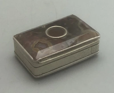 Antigua caja de tabaco de plata y ágata AF EELZX Foto 1 de 4