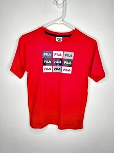 Fila Logo Shirt Boys Size Medium 10-12 Red Short Sleeve - Picture 1 of 4