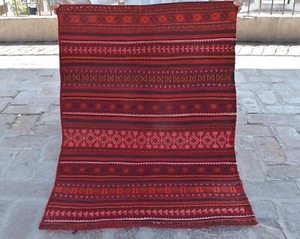 Handgewebter Afghan Maldari Area Kelim Teppich 3x4 Rot Geometrisch Tribal Klein Wollteppich - Bild 1 von 11