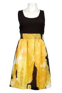 Ellen Tracy Mock 2-Piece Satin Day Dress Size 12 Black Yellow NWT $119 - Picture 1 of 2