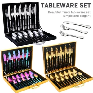 Besteckset 24 teilig Menü Tafel Besteck Essbesteck 6 Personen Ständer / Korb SET - Bild 1 von 16