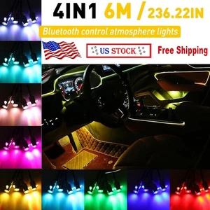 6M Car RGB 48 LED Lights Strip Interior Neon Atmosphere Lamp With APP Control US - Foto 1 di 19