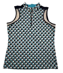 TAIL Womens L Geo Print Sleeveless Quarter Zip Top Blue Black White Tennis Golf - Picture 1 of 7