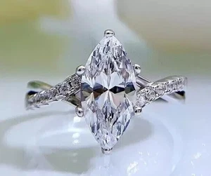 Marquise Cut 950 Platinum Diamond Accent Engagement Ring IGI Lab Grown 2.50 Ct - Picture 1 of 10