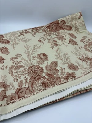 Kingsway Fabrics Roseguard Finish Muted Red Floral Upholstery Material 3 Yards - Image 1 of 4