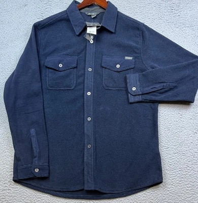 Eddie Bauer Shirt Mens Large Blue Indigo Microfleece Button Up Long Sleeve NWT - Image 1 of 4