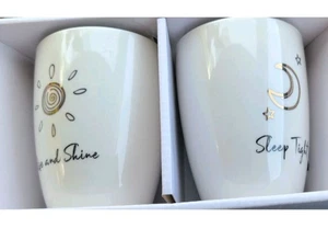 Rise and Shine Sleep Tight Coffee Mug Set of 2 Ceramic Tea Cups 12 oz NEW in Pkg - Picture 1 of 11