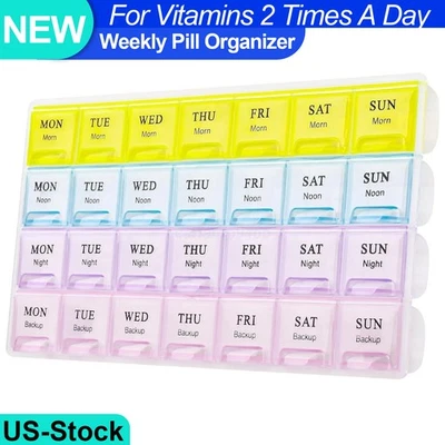 Large Weekly Pill Organizer Medicine Cases Boxs For Vitamins 2 Times A Day - Image 1 of 4