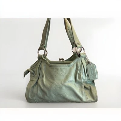 Coach Green Parker Perforated Op Art C Kisslock Frame Tote Bag Purse Satchel - Image 1 of 4