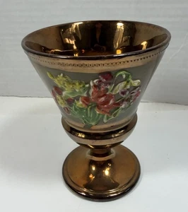 Antike englische Keramik Kupfer Glanz Kelch grün erhaben Blumen Staffordshire - Bild 1 von 12