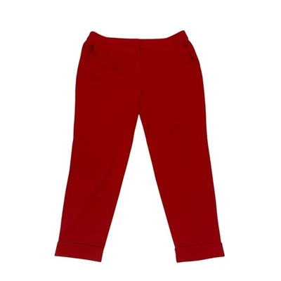 Boden Womens 10 Petite Red Cuffed Pants Trousers Classic Bright Maximalist  - Image 1 of 4