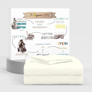 Queen Size Sheet Set, Organic 100% Cotton Light Ivory Bed Sheets Set, Deep Po... - Picture 1 of 9