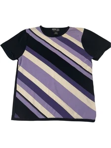 Style & Co Petite Small Short Sleeve Sweater Purple Stripe Cotton Y2K Rare - Picture 1 of 6