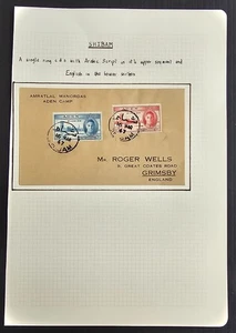 1947 Aden Cover ties 2 Stamps cd Shibam-Grimsby - Picture 1 of 3