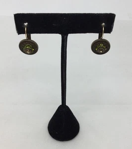 Liz Palacios Brass Tone Green Crystal Lever Back Earrings - Picture 1 of 5