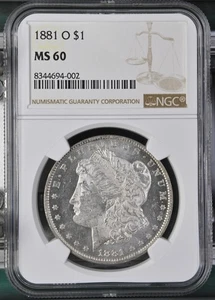 1881-O Morgan Dollar NGC Certified MS60 - Picture 1 of 2