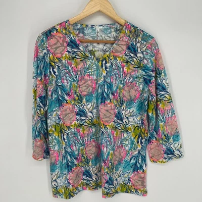 Lulu B Womens Tunic Top Sz L Colorful Beachy Preppy Cruise Resort Abstract Print - Image 1 of 4