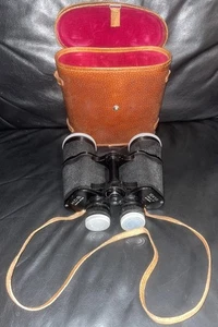VINTAGE H.D.B COATED OPTICS 12 X 50 FIELD 5 BINOCULARS 33513 IN TAN LEATHER CASE - Picture 1 of 10