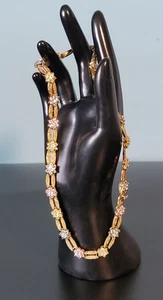 Landau NLH Vtg SS 925 W GP 16" Necklace W Pastel Crystal Rhinestone Flower Chain - Picture 1 of 11