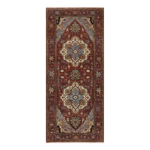 2 Fuß 8 Zoll x 6 Fuß 3 Zoll Rot Antik Heris ReCreation Handgeknüpft Vollwolle Läufer Teppich G91375 - Bild 1 von 8