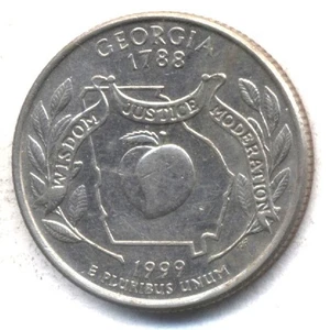 1999 D GEORGIA STATE QUARTER  CIRCULATED 25 CENT AMERICAN COIN #615 - Picture 1 of 2