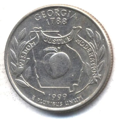 1999 D GEORGIA STATE QUARTER  CIRCULATED 25 CENT AMERICAN COIN #615 - Image 1 of 2