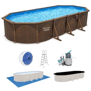 Bestway Hydrium 24'x12'x52" Oval Above Ground Swimming Pool Set, Brown Woodgrain - Picture 1 of 12