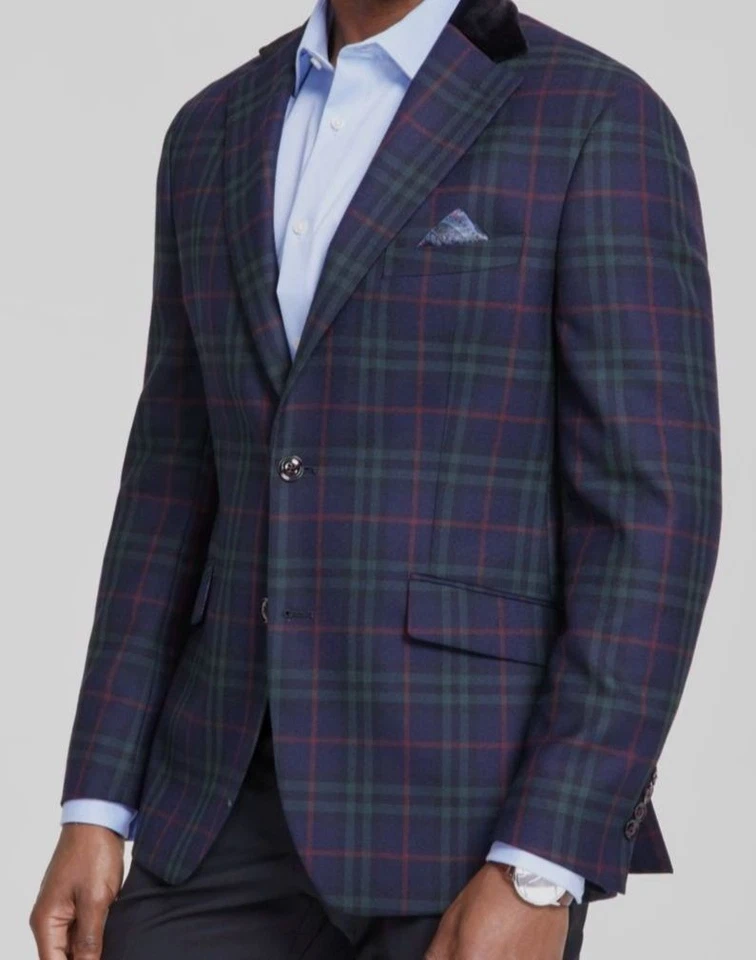 Abrigo deportivo Tallia para hombre verde a cuadros ajustado lana elástico traje chaqueta talla 38R Foto 1 de 1