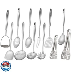 304 Stainless Steel Kitchen Utensils Set - 12 PCS Long All Metal Cooking Uten - Zdjęcie 1 z 5