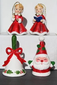 4 Stk. Vintage Keramik Weihnachtsglocken ~ Norcrest, Josef Originale, Mädchen Ornamente - Bild 1 von 10