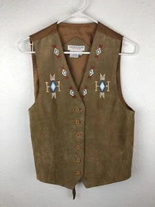 VINTAGE Womens Cambridge Dry Goods Leather Vest Brown Tribal Native SZM West B2 - Picture 1 of 6