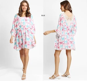 ComfyLuxe Mixed Ribbon Pattern Mini Cover-Up Dress w/ Crocheted Detailing - Bild 1 von 5