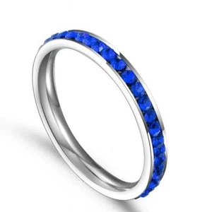 Stainless Steel Eternity Color Crystal Stackable Fashion Ring 3mm - Picture 1 of 27