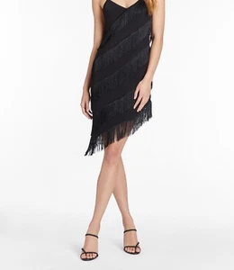 Amanda Uprichard Womens Belladonna Fringe V Neck Mini Shift Dress Black Large - Picture 1 of 5