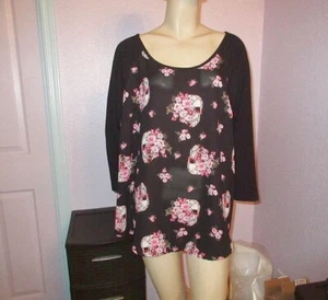 Torrid Witchy Skulls Tunic Top Size 1X Sheer 3/4 Sleeves Whimsigoth Grunge Moody - Picture 1 of 11