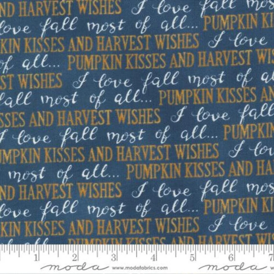 Harvest Wishes by Deb Strain Cotton Fabric 1 Yd Blue Words - Image 1 of 1