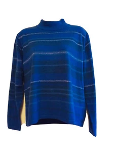 Studio Works Blue Silver Striped Long Sleeve Turtleneck Sweater PL - Picture 1 of 7