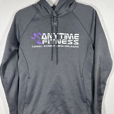 Under Armour Women Gray Anytime Fitness Logo Hooded Pullover Sweatshirt S NOLA - Image 1 of 4