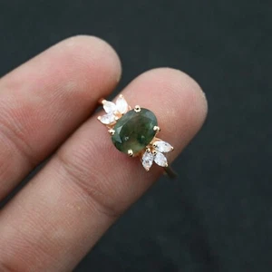 Moss Agate Ring, Gold Plated Ring, Silver Ring, Statement Ring, Gift For Her - Picture 1 of 4